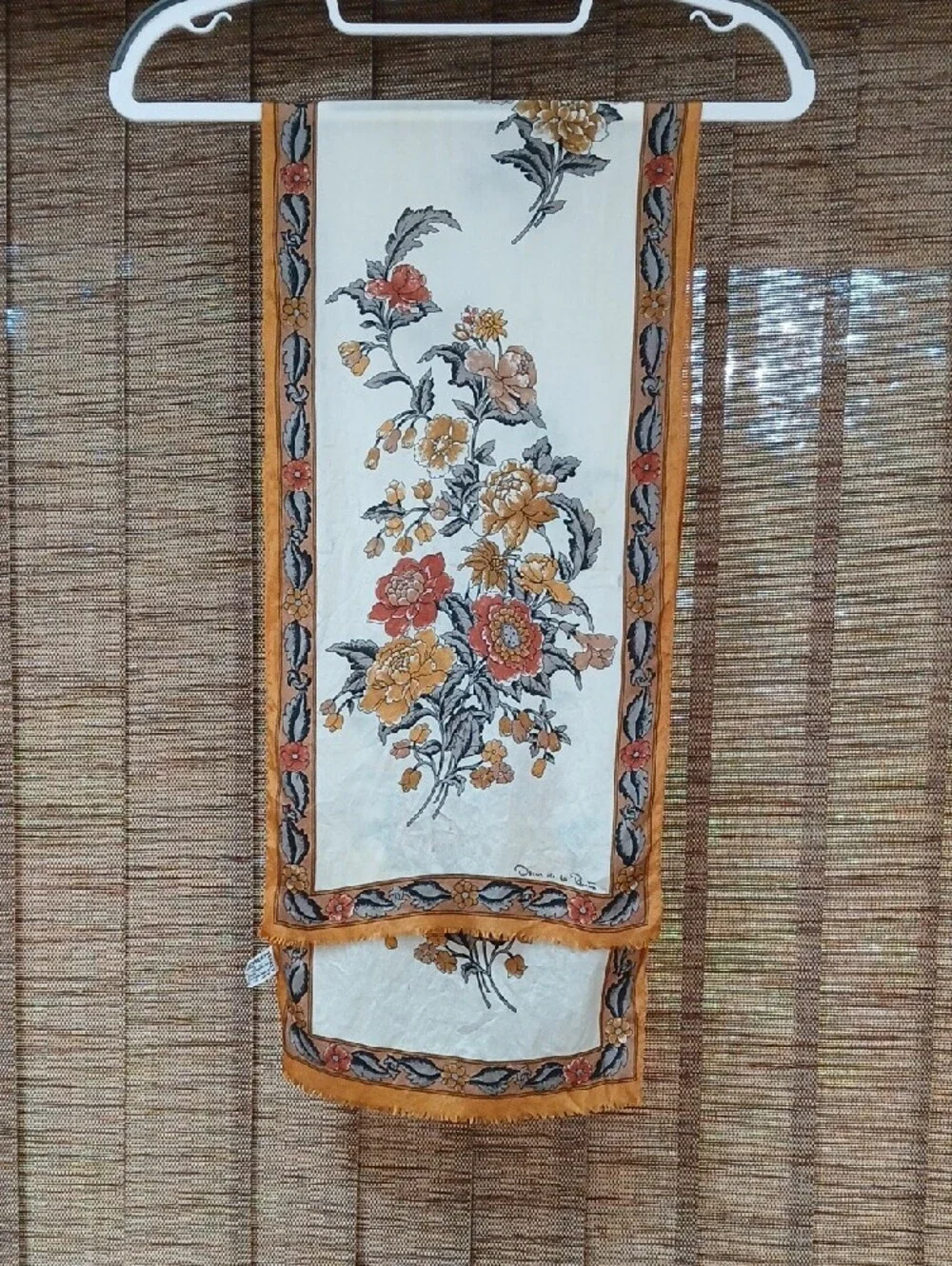 Vintage 1980s Oscar de la Renta Floral Silk Oblong Scarf